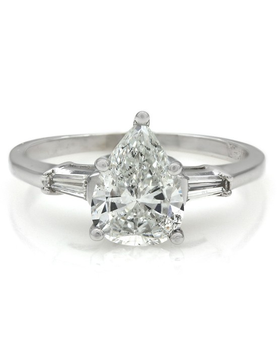 1.27ct Pear Solitaire and Baguette Diamond Engagement Ring